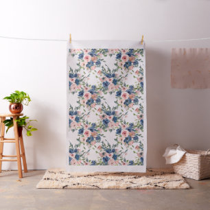 Tela Acuarela floral navy y rubor