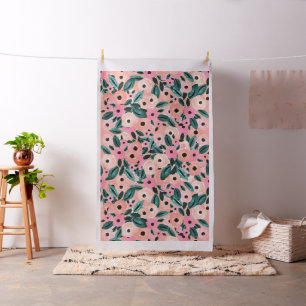 Tela Acuarela Floral Teal y Rosa