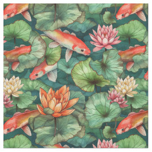 Tela Acuarela Koi & Water Lilies Fabric