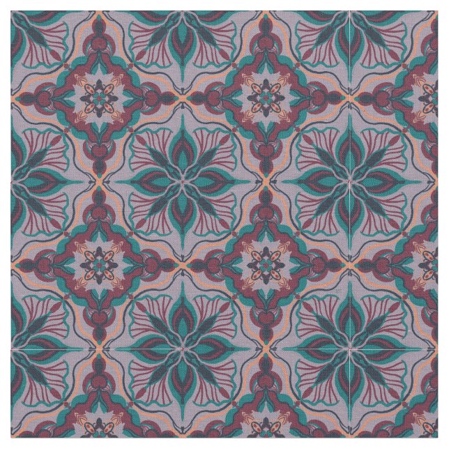 Tela Acuarela Marroquí Morado Tile Geométrico (De cerca)