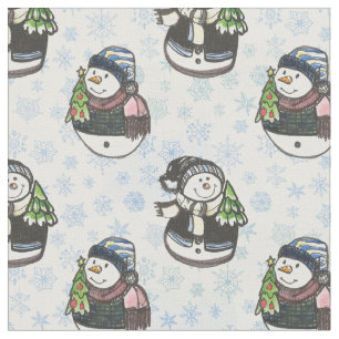 Tela Acuarela Navidades Snowman dibujados a mano