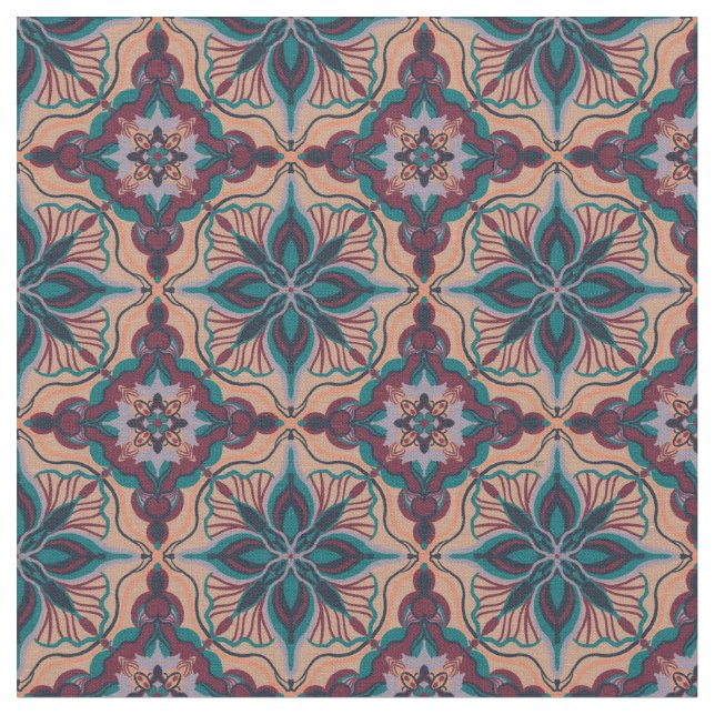 Tela Acuarela Tile geométrico pato marroquí (De cerca)