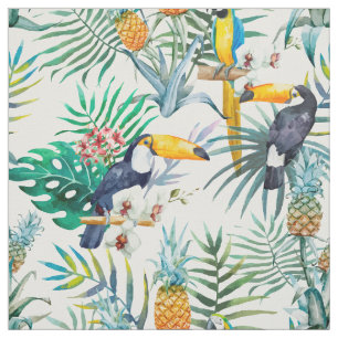 Tela Acuarela tropical del pájaro del loro de la piña