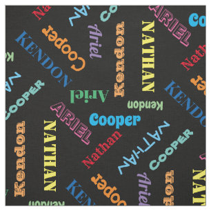 Tela Add 4 Kids or Pet's Names Custom Black By The Yard