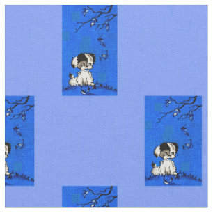 Tela adorable cachorro en impresión de otoño