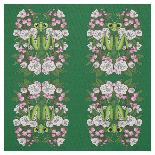 Tela Adorable Praying Mantis And Mountain Laurel  (Retal)