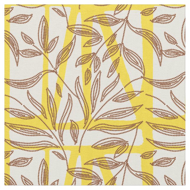 Tela African mudcloth contrast botanical yellow brown  (De cerca)