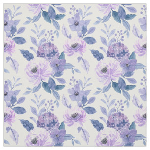Tela Aguaflor Lavanda Púrpura Floral Acuarela Hojas Azu