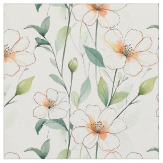 Tela Airy White Flowers Greenery Pattern Blossom Floral