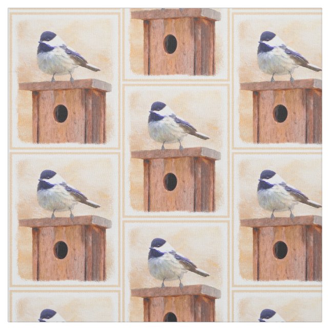 Tela Ajedrez sobre pintura de aves original (Retal)