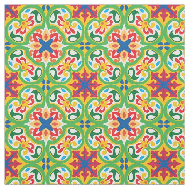 Tela Alegre azulejo verde, amarillo y rojo (Retal)