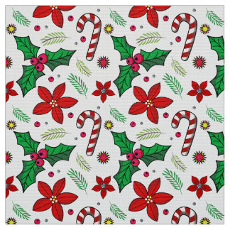 Tela Alegre Navidad con Flores de Pascua y acebo