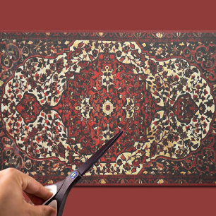 Tela alfombra persa en rojo oscuro y crema