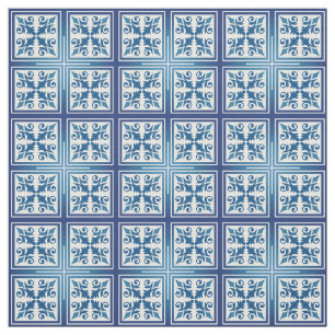 Tela Algodón mediterráneo azul marroquí en mosaico o co