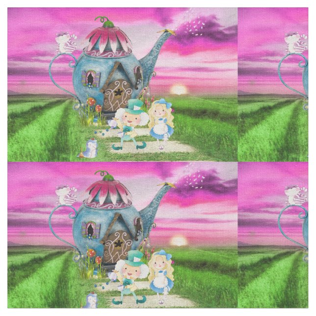 Tela Alicia en el País de las Maravillas sobre el fondo (De cerca)