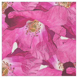 Tela Amapolas florales patrón rosa.