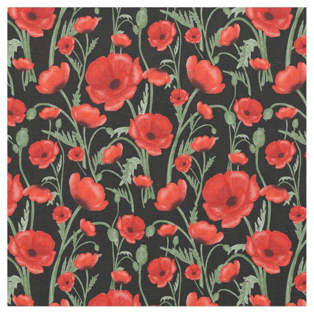 Tela Amapolas Rojas (De cerca)