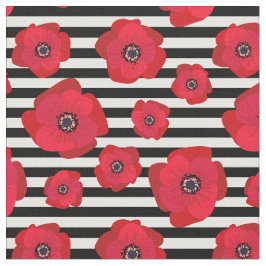 Tela Amapolas y rayas negras - modelo inconsútil