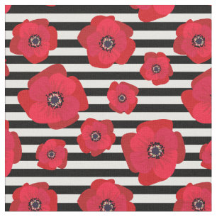 Tela Amapolas y rayas negras - modelo inconsútil