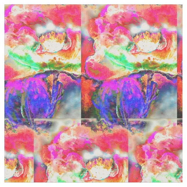 Tela Amarillo abstracto floral Amarillo amapola (De cerca)