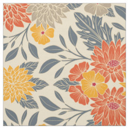 Tela Amarillo cálido, Naranja y floral azul