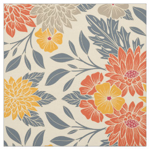 Tela Amarillo cálido, Naranja y floral azul