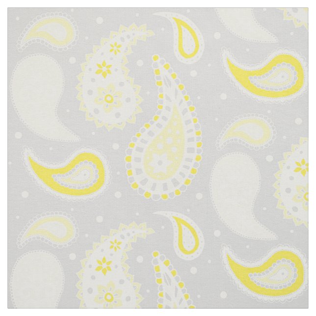 Tela Amarillo del modelo de Paisley gris claro (Retal)