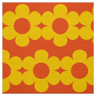 Tela Amarillo sobre Naranja Bandas de flores Tejido ret