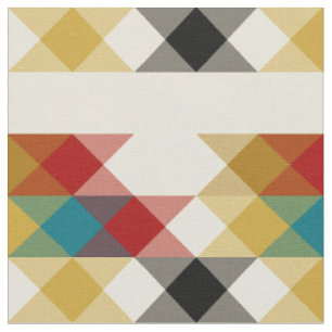 Tela amarillo turquesa rojo negro y blanco geométrico