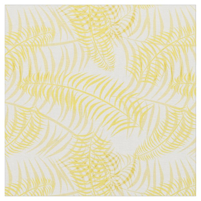 Tela Amarillo Verano Blanco Estampado Palma (De cerca)