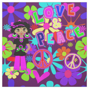 Tela Amor Y Paz 60'S Hippie Flower Power Groovy