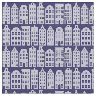 Tela Ámsterdam Channel Row Houses Cobalt Blue Pattern