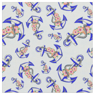 Tela Anclaje azul de la marina Luz floral náutica azul