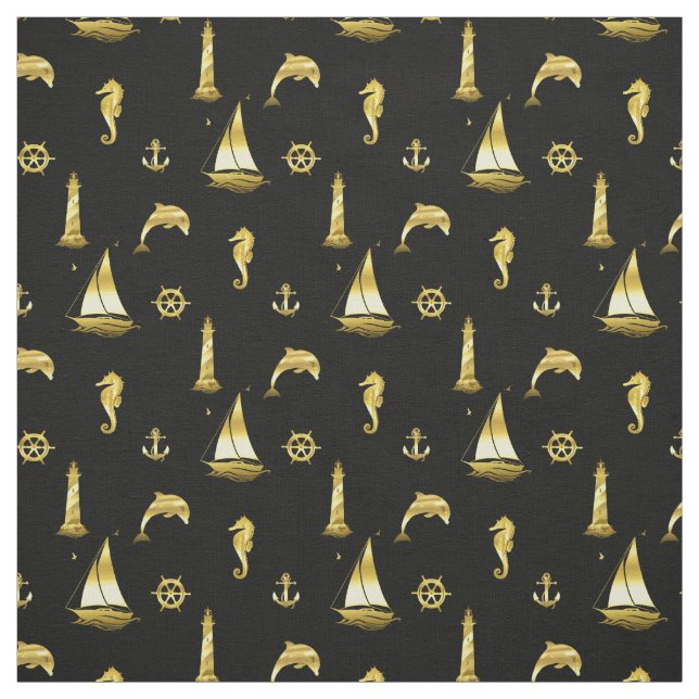 Tela Anclaje/rueda/delfín/caballito de mar/faro (Retal)