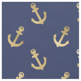 Tela Anclas metálicas de oro sobre azul marino