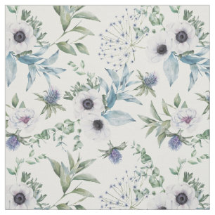 Tela Anémona Cardo Blanco Floral Botánico
