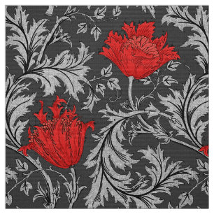 Tela Anémona de William Morris, gris/gris y rojo