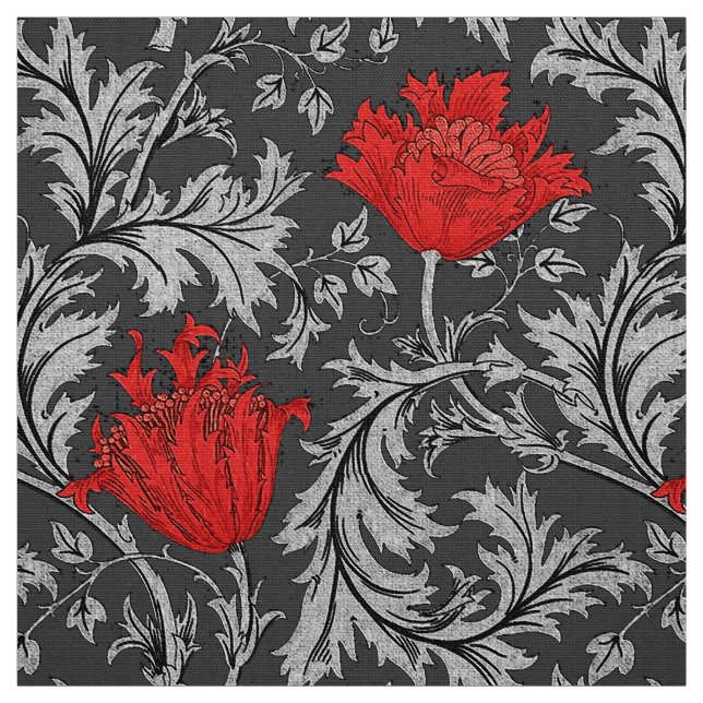 Tela Anémona de William Morris, gris/gris y rojo (Retal)