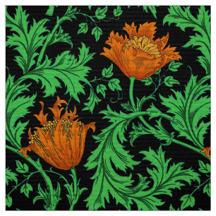 Tela Anémona, naranja, verde y negro de William Morris