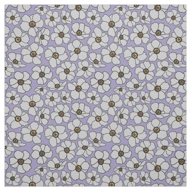 Tela Anémonas de viento blancas sobre lavanda (Retal)