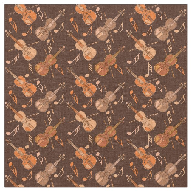Tela Anglings Violins Music Notes Brown (De cerca)