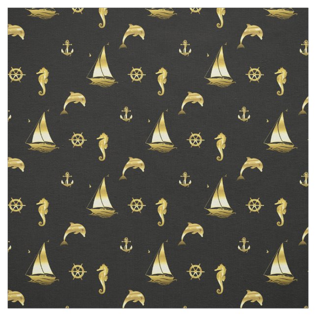 Tela Anillo/rueda de barco/delfín/caballito de mar/barc (Retal)