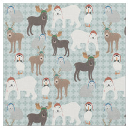 Tela Animales árticos en Navidades de Gorras de inviern