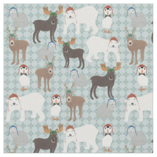 Tela Animales árticos en Navidades de Gorras de inviern