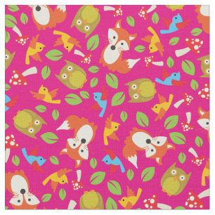 Tela Animales de bosque de Woodland Pink