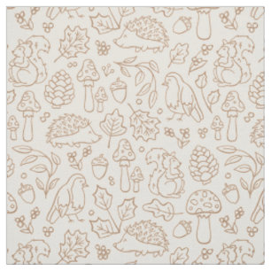 Tela Animales de Bosque Neutros Beige para Niños Otoño