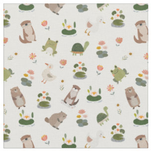 Tela Animales de Estanque & Almohadillas de Nenúfar en
