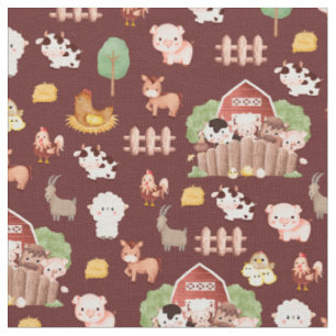 Tela Animales de granja en Brown