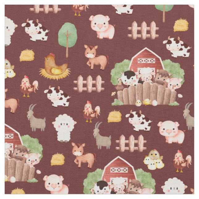Tela Animales de granja en Brown (De cerca)