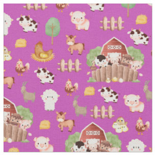 Tela Animales de granja en magenta